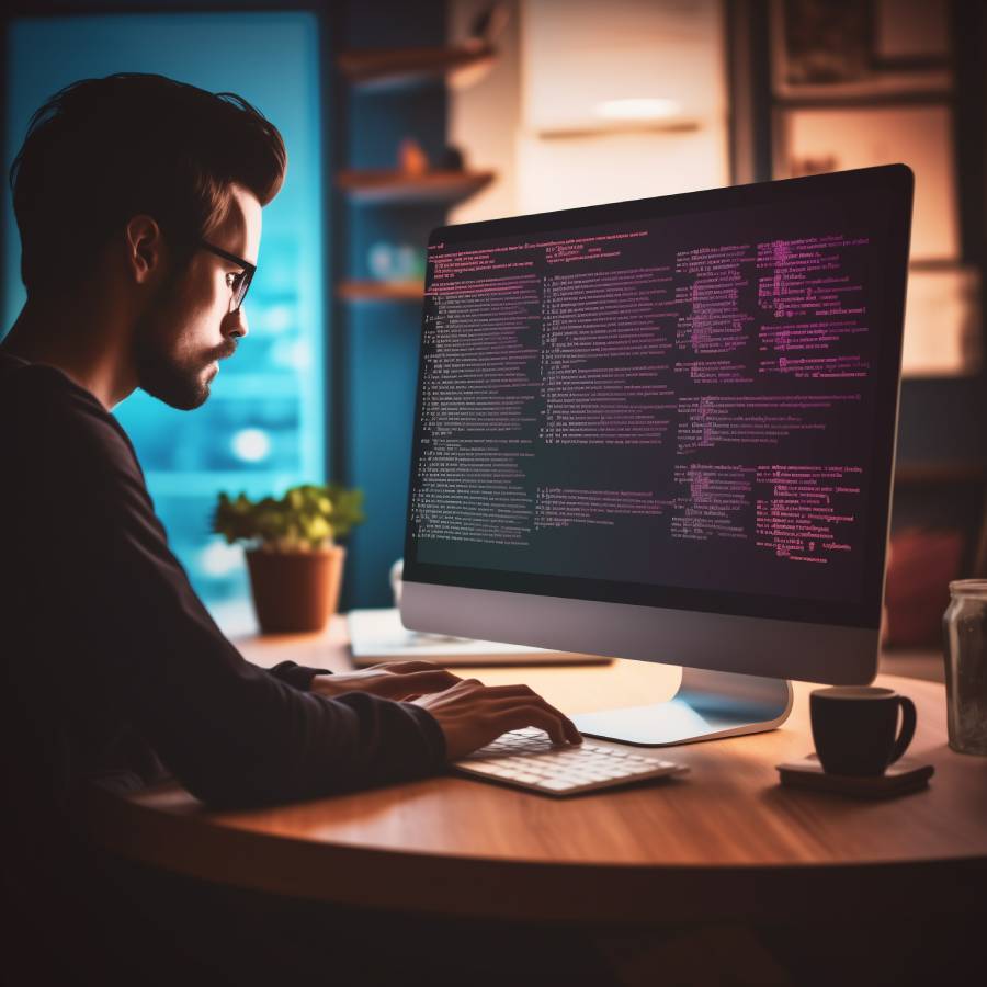 Programmer working on code late at night